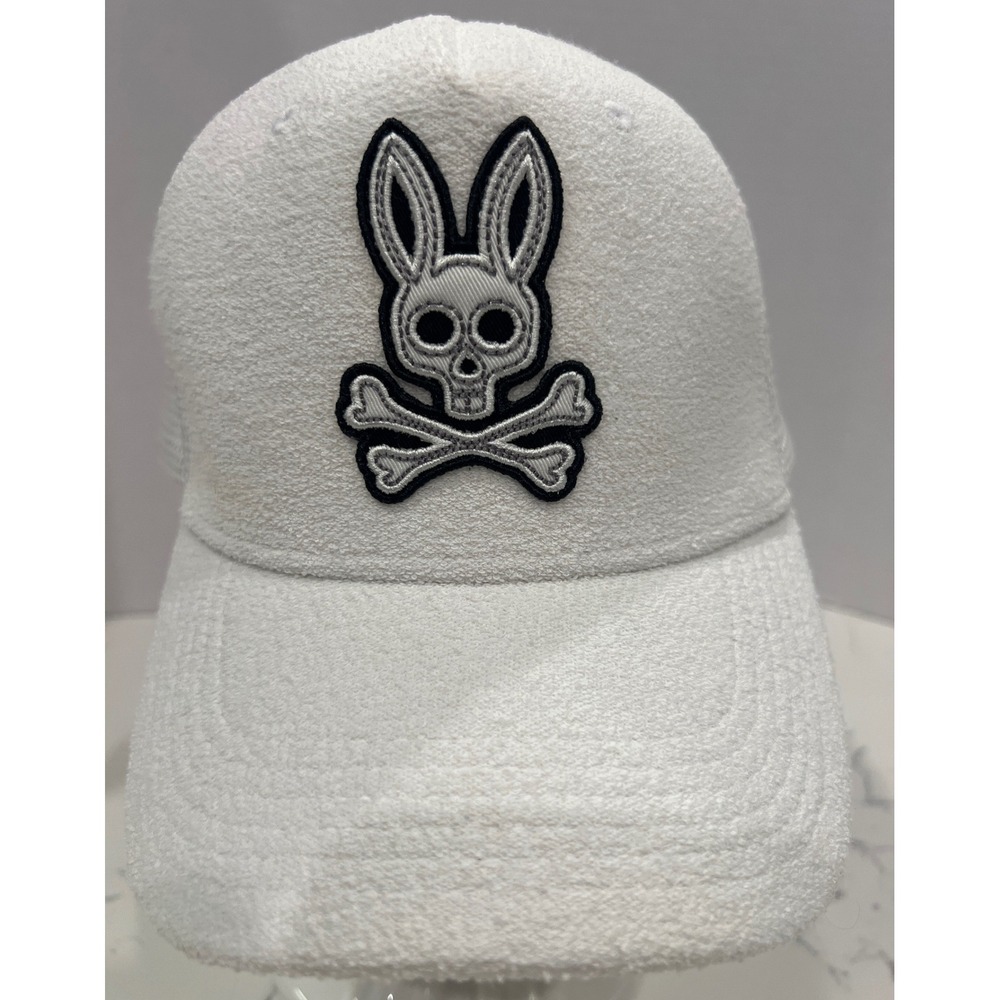 Psycho Bunny White Terry Cloth Trucker Hat Snapback Embroidered Logo O/S
